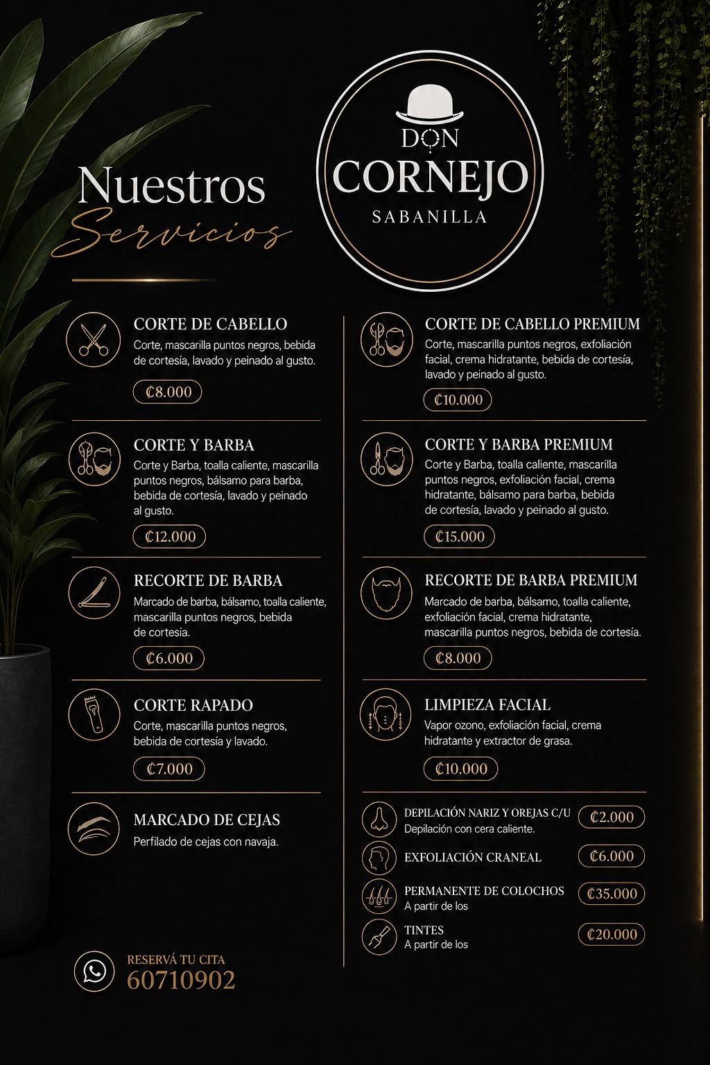 Lista de servicios y precios Don Cornejo